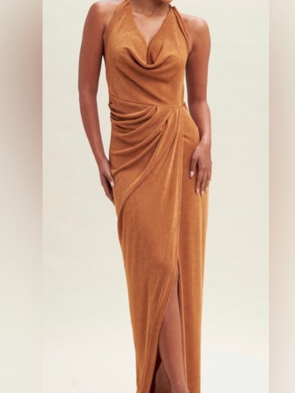 Savanna Drape Halter Maxi Dress - Camel Brown please read below
